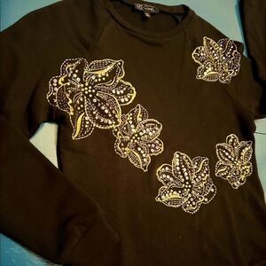 DG2 by Diane Gilman XS black crew gold & silver embellished